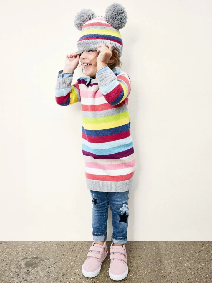 NUEVO GAP Niños Niñas Divertido Loco Rayas Anchas Plateado Metálico Suéter Vestido M L Nuevo con Etiquetas Foto 2 de 4