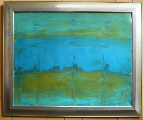 GREGORY BURNS, ABSTRACTION ABSTRACT CONTEMPORARY MODERNIST OIL MODERN BLUE POOL - Picture 3 of 12