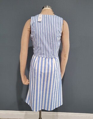 Nwt ANN TAYLOR Vista Striped Poplin Blue White Striped Flare Dress 4 | eBay