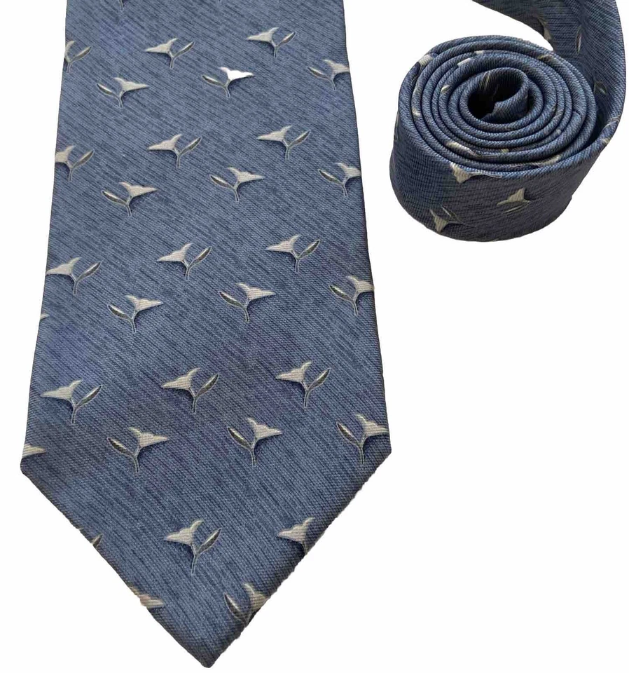 Alexander Julian Colours Mens 100% Silk Tie USA Blue Silver Flowers 3.75 X 57” - Image 2 of 4