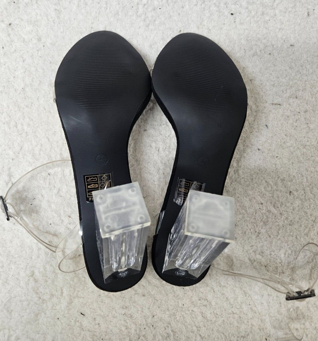 Boohoo Women Heels 7 Black Clear Leather Open Toe… - image 11
