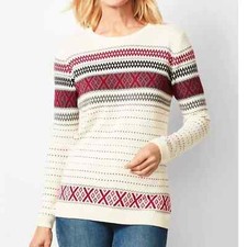Ladies Talbots Ivory Red Gray Fair Isle Nordic Sweater Size PM Medium Petite