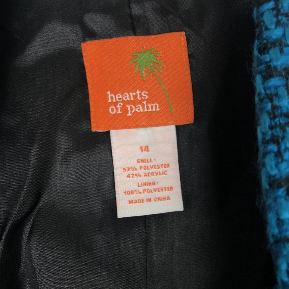 Hearts of Palm Fringed Blue Black Tweed Textured Blazer Jacket Size 14 Career - Image 4 of 4