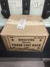Vintage Bakelite Style Revolving Plastic Poker Chip Rack, 195 Chips, Org Box