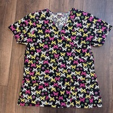 Butterfly Floral Scrub Top Small Uniform Destination Cotton Multicolor Pockets