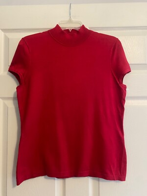 Jones New York RED Silk Blend Mock Neck Short Sleeve   Medium  EUC