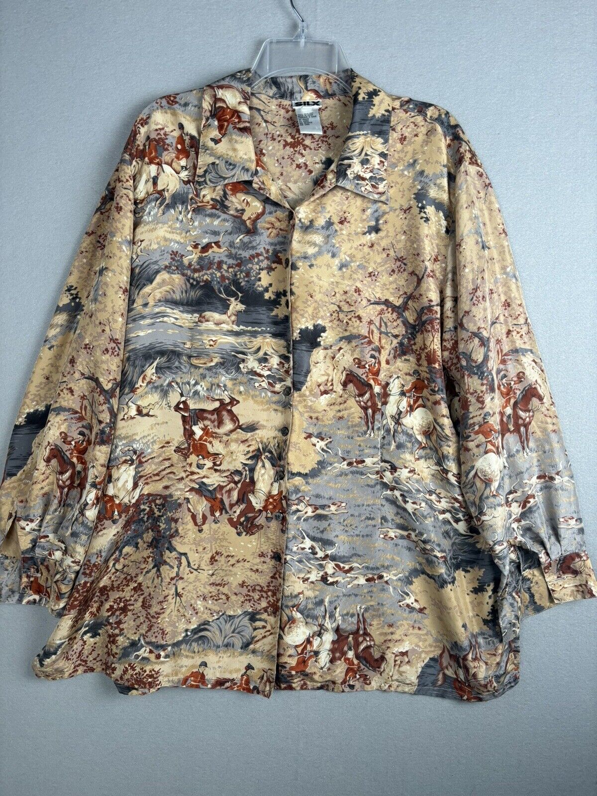 Vintage Silk Women’s Shirt 2X Button Up Equestria… - image 1