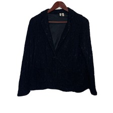 Madison Large Lace Blazer Jacket Black Lined Single Button 3/4 Sleeves Pockets