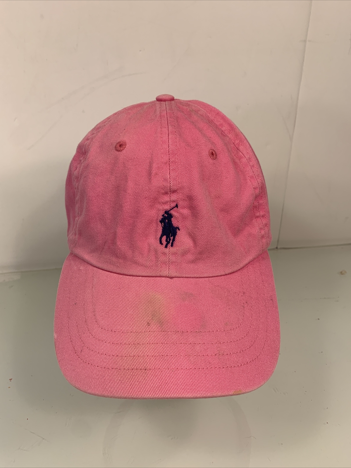 Polo Ralph Lauren Cinturino in Pelle Cappello Posteriore Rosa Navy Pony Ricamato Logo Difettoso