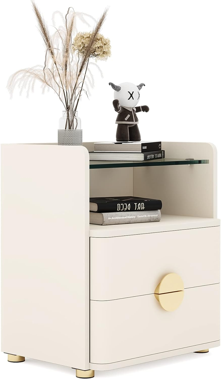 Modern Wood Nightstand with 2 Drawers and Open Storage for Bedroom-image