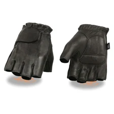 Mens Motorcycle Butter soft Fingerless Leather Gloves Light Lined Very Soft Blk
