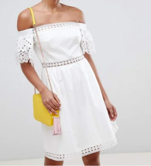 TED BAKER Loulah Off the Shoulder A Line Geo Lace Dress White Size TB 3 US 8