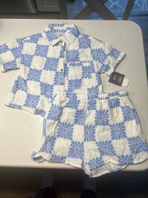 Grayson Threads Kids Girls Size M(8) Top & Shorts White And Blue 2 PC Set