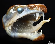 Impresionante escultura de serpiente de cristal tallada a mano de ágata brasileña premium de 7,5"