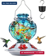 BOLITE Hummingbird Feeder, Hand Blown Glass Hummingbird Feeders for Outdoors Han