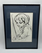 Hyacinthe Kuller Pencil Signed Lithograph of Child with Sailboat Framed 18" x14"