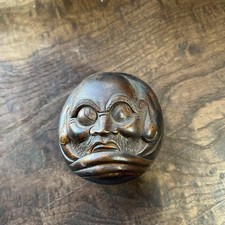 Statua scultura in legno sfera Daruma Bodhidharma giapponese vintage statuina 3 in