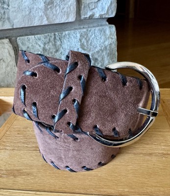 Vintage Carlisle Suede Leather Gold Buckle Belt S Ladies Carlisle Belt. Pink Leather Belt with Large Gold  main image 2
