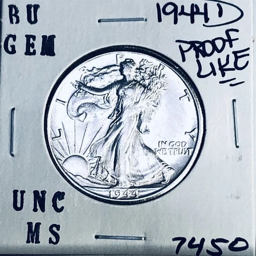 1944 D BU GEM LIBERTY WALKING SILVER HALF UNC MS+++ U.S. MINT RARE COIN 7450