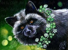 SPECIALE PRIMAVERA! VOLPE argento trifoglio cane ORG ACEO DIPINTO arte di Stef