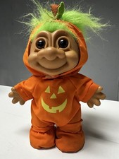 Vintage Russ Pumpkin Halloween Costume Troll Doll Lime Green Hair Retro Toy