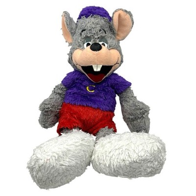 Chuck E Cheese Mouse 20 Zoll Plüsch flauschig zottelig 2010 lila Shirt Mütze rote Shorts