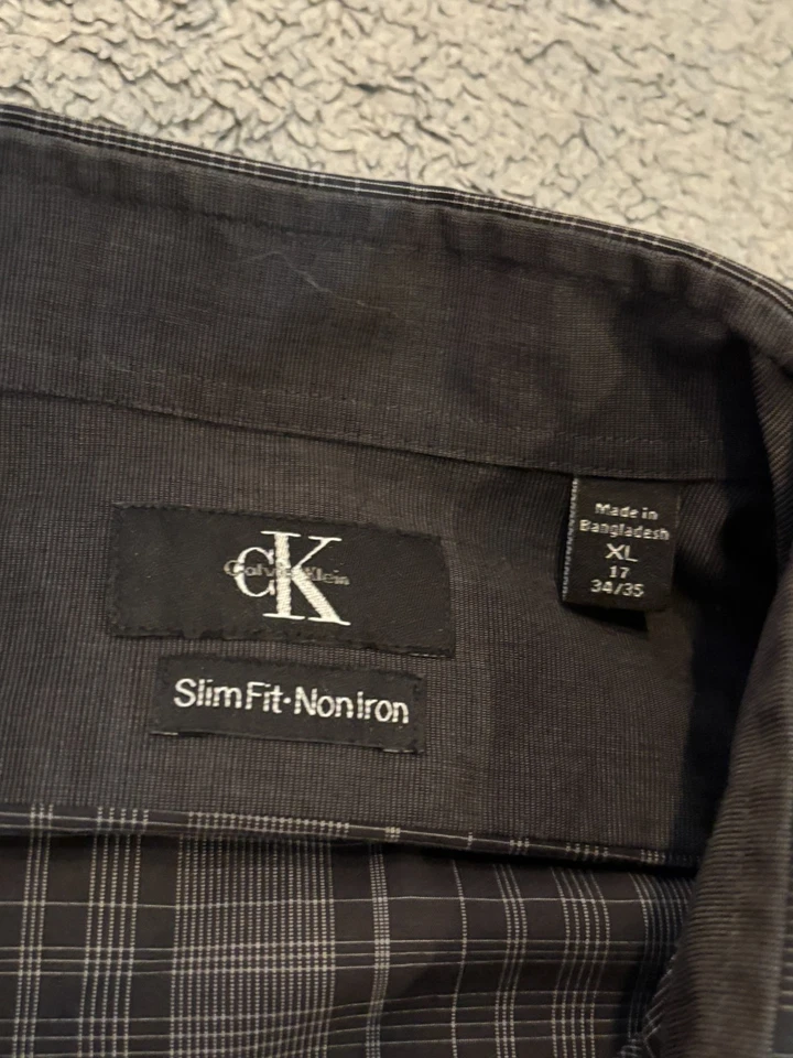 Calvin Klein Shirt Men's XL Slim Fit Non Iron Long Sleeve Button Plaid Flip Cuff - Image 3 of 4