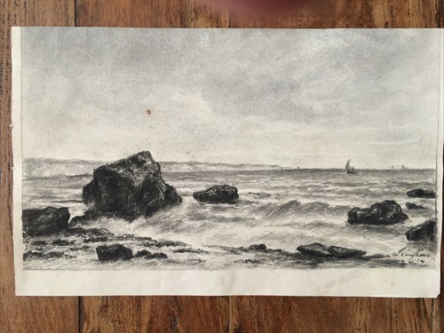" Paesaggio Marino, Barche " Disegno Carboncino Antico, Firmato? Datato 1914 - 第 1/10 張圖片