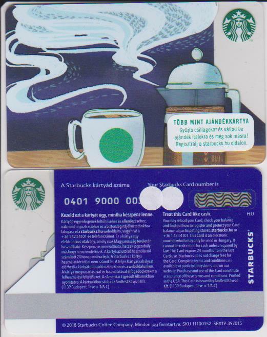 Hungary Starbucks card, No value,PIN intact - 2018 French Pr
