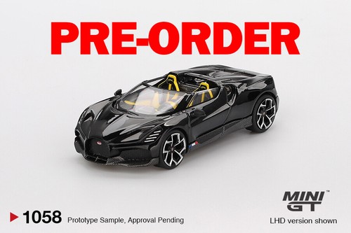 Voiture Miniature Mini GT Bugatti W16 Mistral Noir - échelle 1:64, Modèle Diecast Neuf Sous Blister