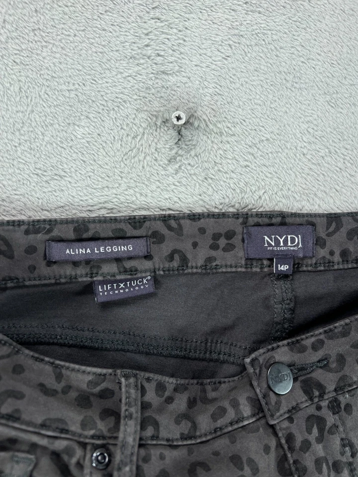 NYDJ Jeans Womens Petite 14P Gray Alina Legging Lift Tuck Leopard Jeans Hi Rise - Image 4 of 4
