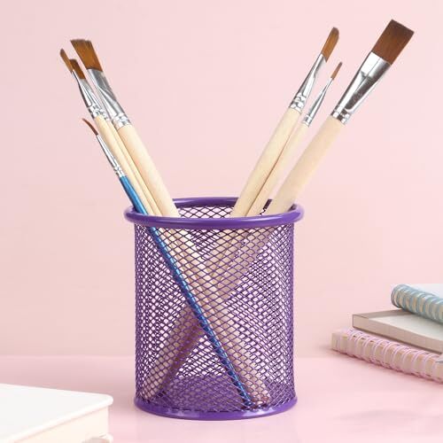 Pen Holder Cup for Desk, Desk Organizer Wire Mesh Pencil Cup Holder for Purple - Picture 6 of 7