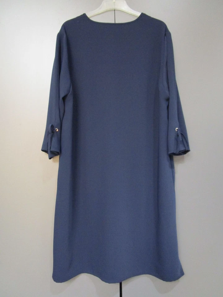 Daniel Hechter Kleid Dunkelblau V-Ausschnitt Gerade 3/4 Arm  Gr 46 (B56-120) - Bild 2 von 3