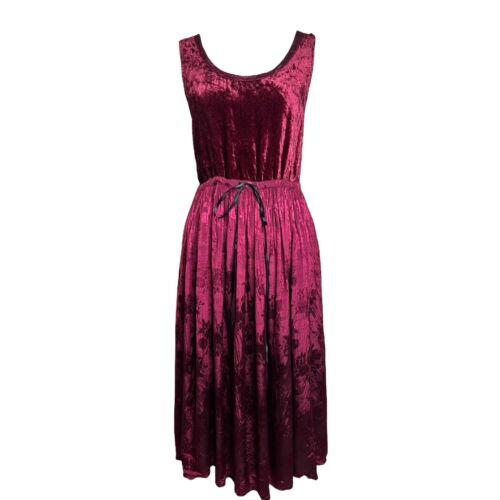 Vintage Whimsigoth Dress L Burgundy Velvet Satin Brocade A-Line Midi White Stag