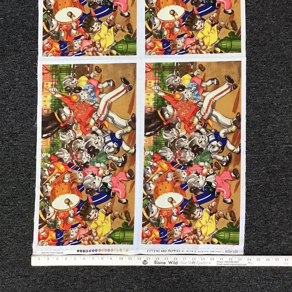 Panel artesanal de tela 44x23 Ruth Newton para gatitos y cachorros de Michael Miller Foto 3 de 4