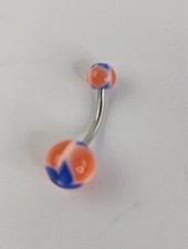 Glow In The Dark Belly Bar Orange And Blue Flower Belly Piercing.