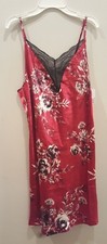 Gilligan  O'Malley Women's Red Velvet Floral Satin Chemise Nightgown - XS S XL