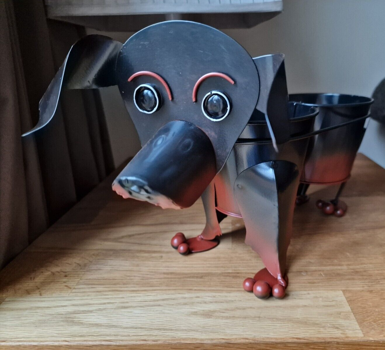 Dachshund Sausage Dog Metal Planter Novelty Patio Ornament Plant Pot