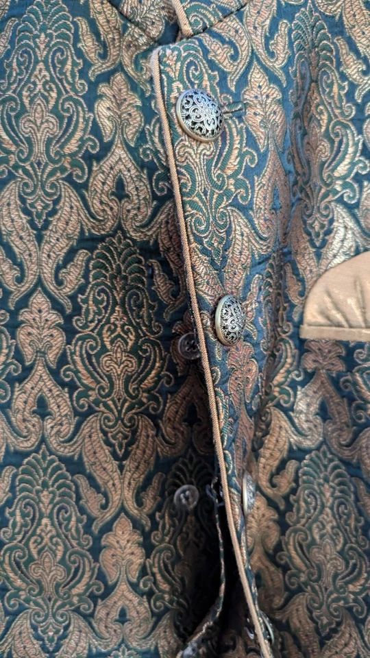 男式亚洲印度巴基斯坦新郎婚礼 Sherwani 服装绿色金色 Med 套装 38 — 第 2/4 张图片