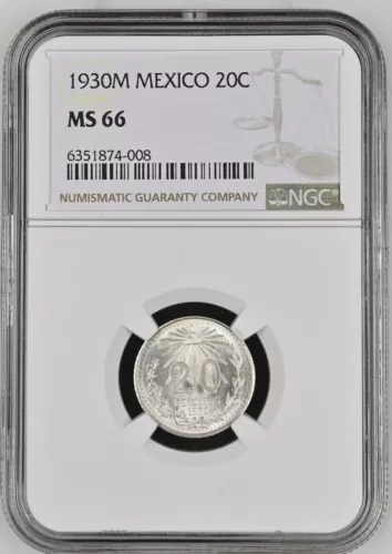 1930M Mexico 20 Centavos NGC MS66 .720 Silver
