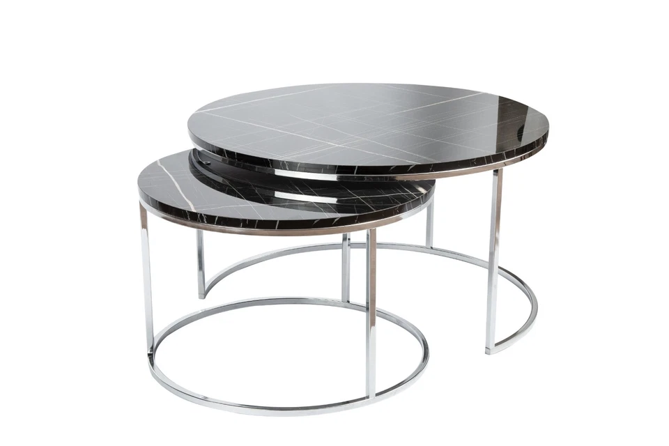 Mesa de centro redonda moderna, conjunto de 2 mesas de aninhamento, mesa de centro para sala de estar - Imagem 3 de 4