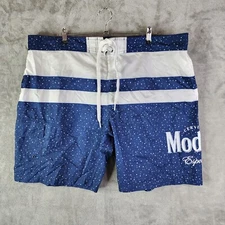 Mens 9" Modelo Especial Elastic Tie Waist Swim Shorts Blue w/ white Stripe XXL