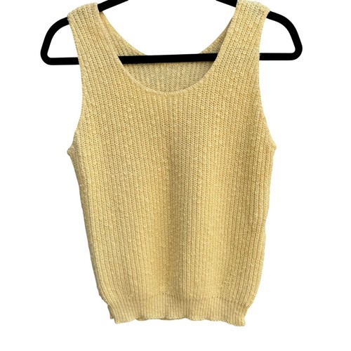 Vintage 70s 80s Handmade Womens Knit Yellow Sleeveless Scoop Neck Tank Top S