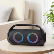 Portable FM Boombox with 6 Multicolor LED Lighting Bluetooth IPX7 Waterproof