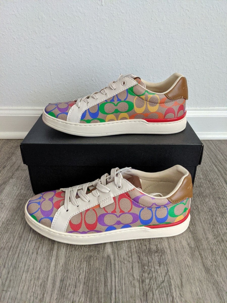 ❤️ Coach Lowline Sneaker Woman Size G5169 Tan Rainbow Signature Canvas