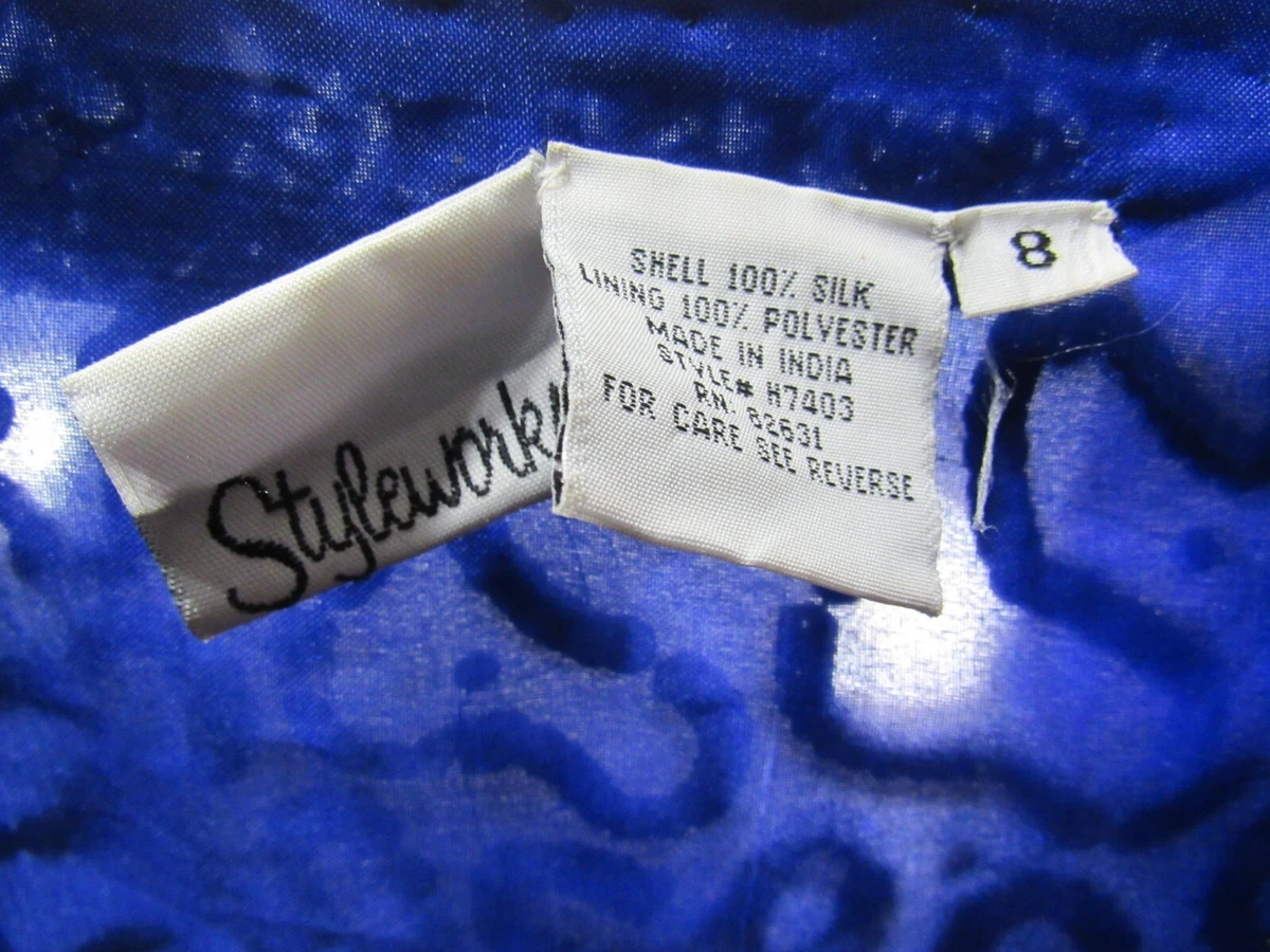 Womens Style works Silk Jacket Size 8 Blue Sequins Small Front