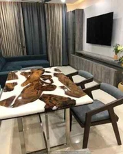 White Epoxy Resin Top Dining Table Wooden Table Modern Arts Table Hallway Decors