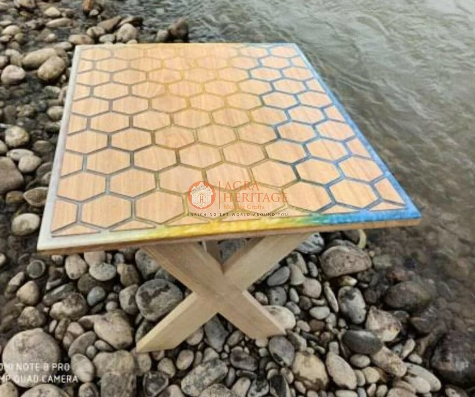 Honeycube Design Acacia Wooden Multi Resin Epoxy River Mappa Burl Table Sold - Image 2 of 3