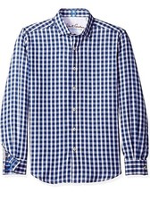 NEW Robert Graham Shirt Modern Americana Tailored Fit Gingham Check Navy 2XL