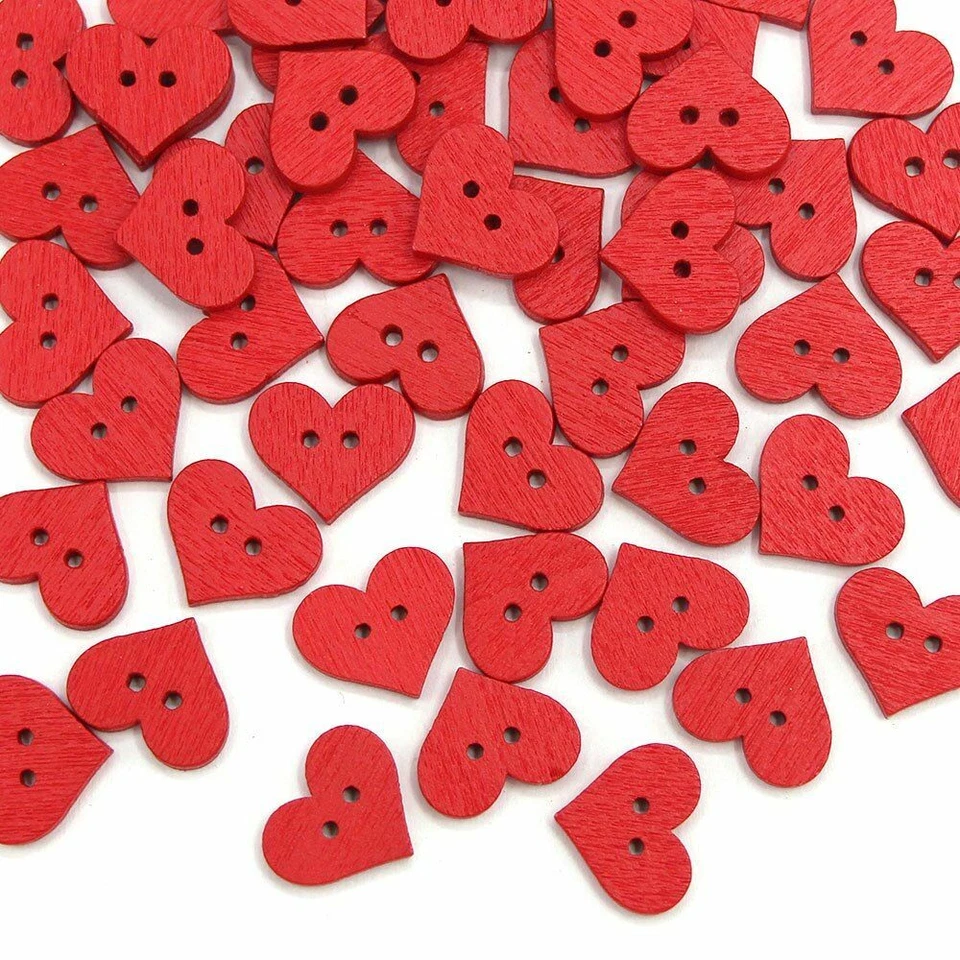 50pcs Red Heart Wooden Buttons 15x12mm 2-holes Hearts Button Sewing Crafts Makin - Image 3 of 4